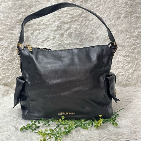 Michael Kors Marly Black  Leather Shoulder Handbag Hobo Zip Top medium‎ - Picture 1 of 10